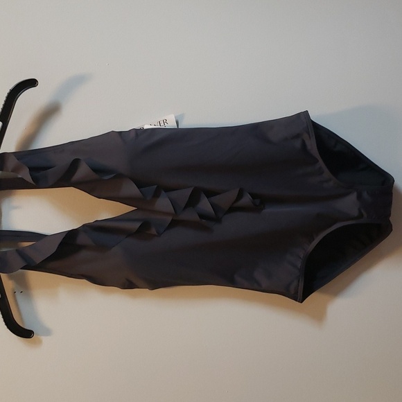 Togs Black Ruffle Front One Piece Swimsuit with Power Mesh, 8 - Picture 1 of 6
